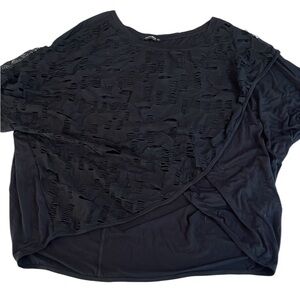 Nally & Millie size large black short sleeve tulip front top  laser cut front